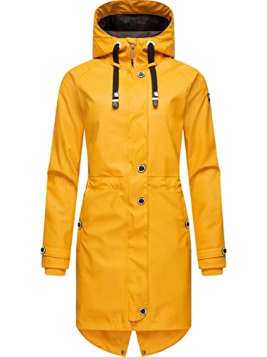 Navahoo Damen Übergangsjacke Regenmantel wasserdicht lang warm gefüttert mit Kapuze Rainy Flower Amber Yellow Gr. XL von Navahoo