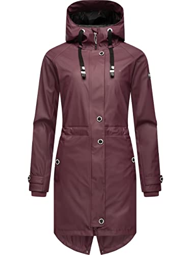 Navahoo Damen Übergangsjacke Regenmantel wasserdicht lang warm gefüttert mit Kapuze Rainy Flower Wine Gr. XL von Navahoo