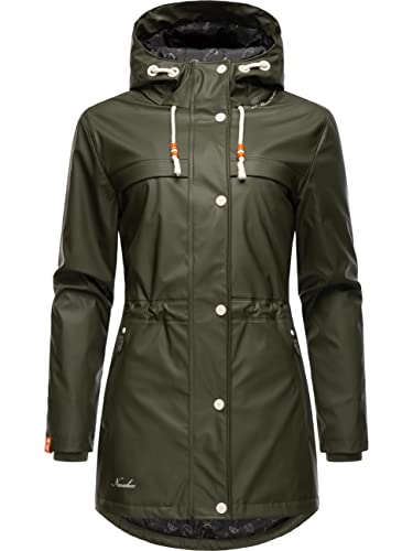 Navahoo Damen Übergangsjacke Regenmantel wasserdicht lang warm gefüttert mit Kapuze Rainy Forest Dark Olive Gr. XS von Navahoo