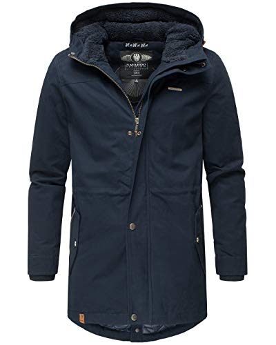 Navahoo Herren Winterjacke Parka Jacke warm lang Kapuze B662 [B662-Manak-Navy-Gr.L] von Navahoo