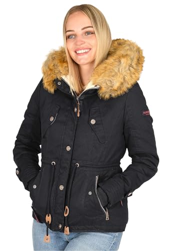 Navahoo warme Damen Designer Winter Jacke Winterjacke mit Kapuze und Teddyfell B643 [B643-Pearl-Schwarz-Gr.L] von Navahoo