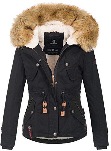 Navahoo warme Damen Designer Winter Jacke Winterjacke mit Kapuze und Teddyfell B643 [B643-Pearl-Schwarz-Gr.XXL] von Navahoo