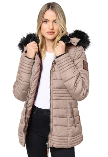 Navahoo warme Damen Winter Jacke Steppjacke mit Teddyfell B900 [B900-Umay-Pri.-Taupe-Gr.XS] von Navahoo