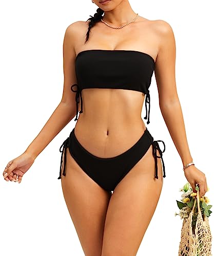 Navneet Bikini Damen Set Bandeau Bikini Set Push Up String Bikini Sexy Bikini Hose Tanga Bikinis Bademode Swimsuits Badeanzug Bandeau Bikini Set Schwarz S von Navneet