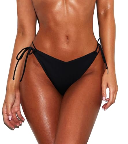 Navneet Damen Bikini Hose String Bikinis High Waist Sexy Bikinihose Tanga Brazilian Bikini Bottom Bademode Swimsuits Doppelte V Waist Schwarz M von Navneet