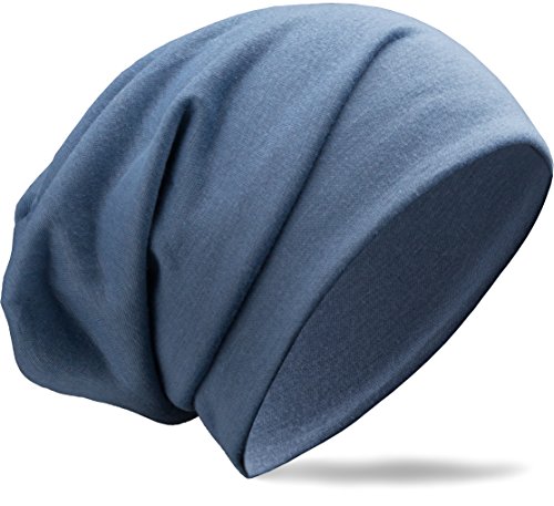 NavyBlu® Klassische Slouch lang Beanie Mütze aus feinstem Viscose Stoff Uni unifarben hellblau M43-5 von NavyBlu