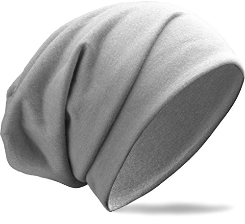 NavyBlu® Klassische Slouch lang Beanie Mütze aus feinstem Viscose Stoff Uni unifarben hellgrau M43-3 von NavyBlu