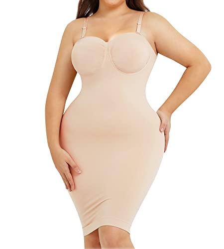 Nebility Damen Shapewear Slips Unterkleider Trägerlos Body Shaper Nahtlose Bauchkontrolle Unterröcke, Beige, M-L von Nebility