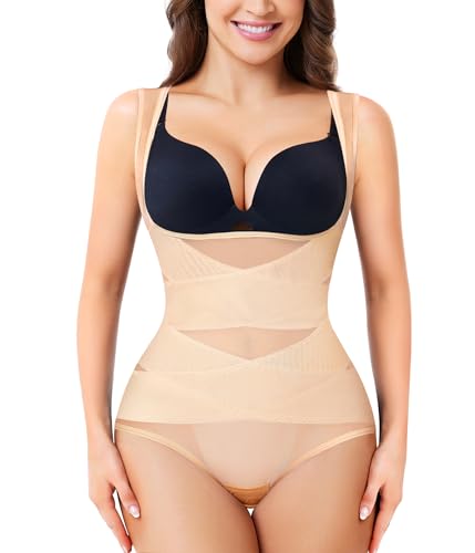 Nebility Shapewear-Body für Damen, Übergröße, Bauchkontrolle, nahtlos, Faja, kolumbianischer Taillentrainer, Miedergürtel, Beige, normale Größe, Small von Nebility