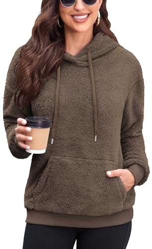Neineiwu Damen Pullover Teddy Hoodie Fleece Sweatshirt Loose Pulli Oberteile mit Tasche,braun,M Neineiwu Damen Pullover Teddy Hoodie Fleece Sweatshirt Loose Pulli Oberteile mit Tasche,braun,M von Neineiwu