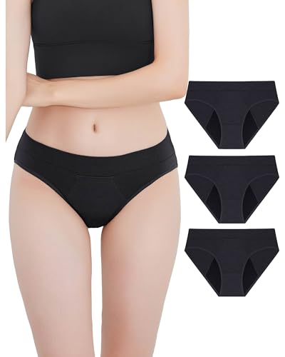 Neione Periodenunterschwäsche Mittlere Blutung Menstruation Unterwäsche Perioden Underwer Teenager Mädchen Unterhosen Panty 3er Pack Schwarz XS von Neione