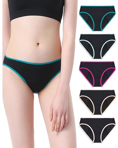 Neione Periodenunterschwäsche Teenager Mädchen Menstruationsunterwäsche Perioden Unterhosen Frauen Brazilian Panty Bikinislip 5er Pack Schwarz XXS von Neione