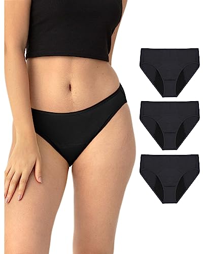 Neione Perioden Unterwäsche Mädchen Menstruation Unterhosen Periodenunterschwäsche Mittlere Blutung Teenager Brazilian Underwear 3er Pack Schwarz XXS von Neione