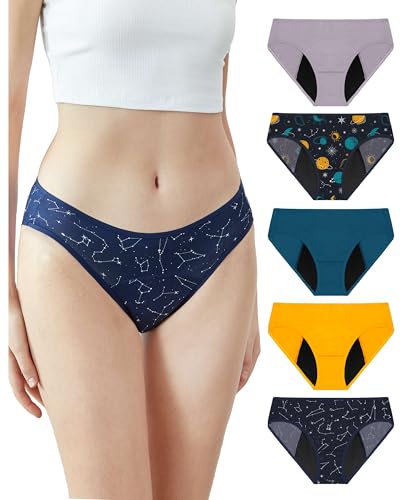 Neione Frauen Periodenunterschwäsche Mittlere Blutung Perioden Unterwäsche Menstruation Postpartum Unterhosen Damen Brazilian Slip 5er Pack Galaxy S von Neione