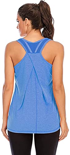 Nekosi Damen Yoga Tanktops Ärmelloses Sportshirt Kleidung Mesh Zurück Fitness Laufen Shirt Sport Oberteile Blau Groß von Nekosi