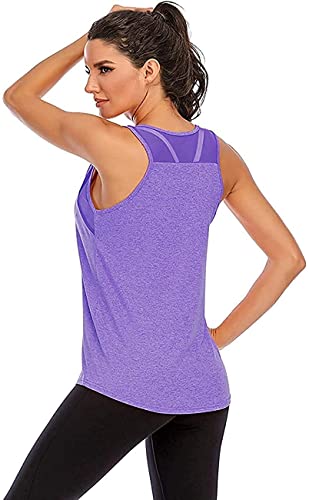 Nekosi Damen Yoga Tanktops Ärmelloses Sportshirt Kleidung Mesh Zurück Fitness Laufen Shirt Sport Oberteile Lila XL von Nekosi