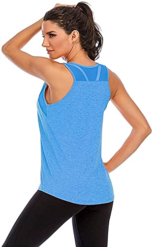 Nekosi Laufshirt Für Damen Atmungsaktives Netz Rücken Sportshirt Mädchen Yoga Training Jogging Sport Tops Blau M von Nekosi