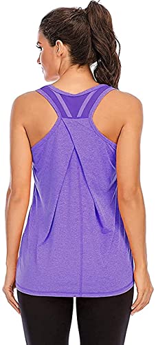 Nekosi Laufshirt Für Damen Atmungsaktives Netz Rücken Sportshirt Mädchen Yoga Training Jogging Sport Tops Lila Klein von Nekosi