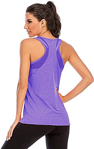 Nekosi Laufshirt Für Damen Atmungsaktives Netz Rücken Sportshirt Mädchen Yoga Training Jogging Sport Tops Lila Klein von Nekosi