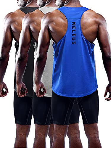 NELEUS Herren 3er-Pack Workout Running Tank Top Ärmellos Gym Athletic Shirts, 5080 Schwarz/Grau/Blau, 3er-Pack, Klein von Neleus