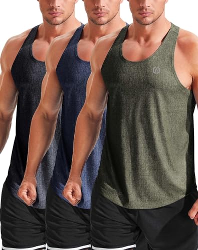 NELEUS Herren 3er-Pack Workout Running Tank Top Ärmellos Gym Athletic Shirts, 5081 Marineblau/Dunkelgrau/Olivgrün, 3er-Pack, L von Neleus