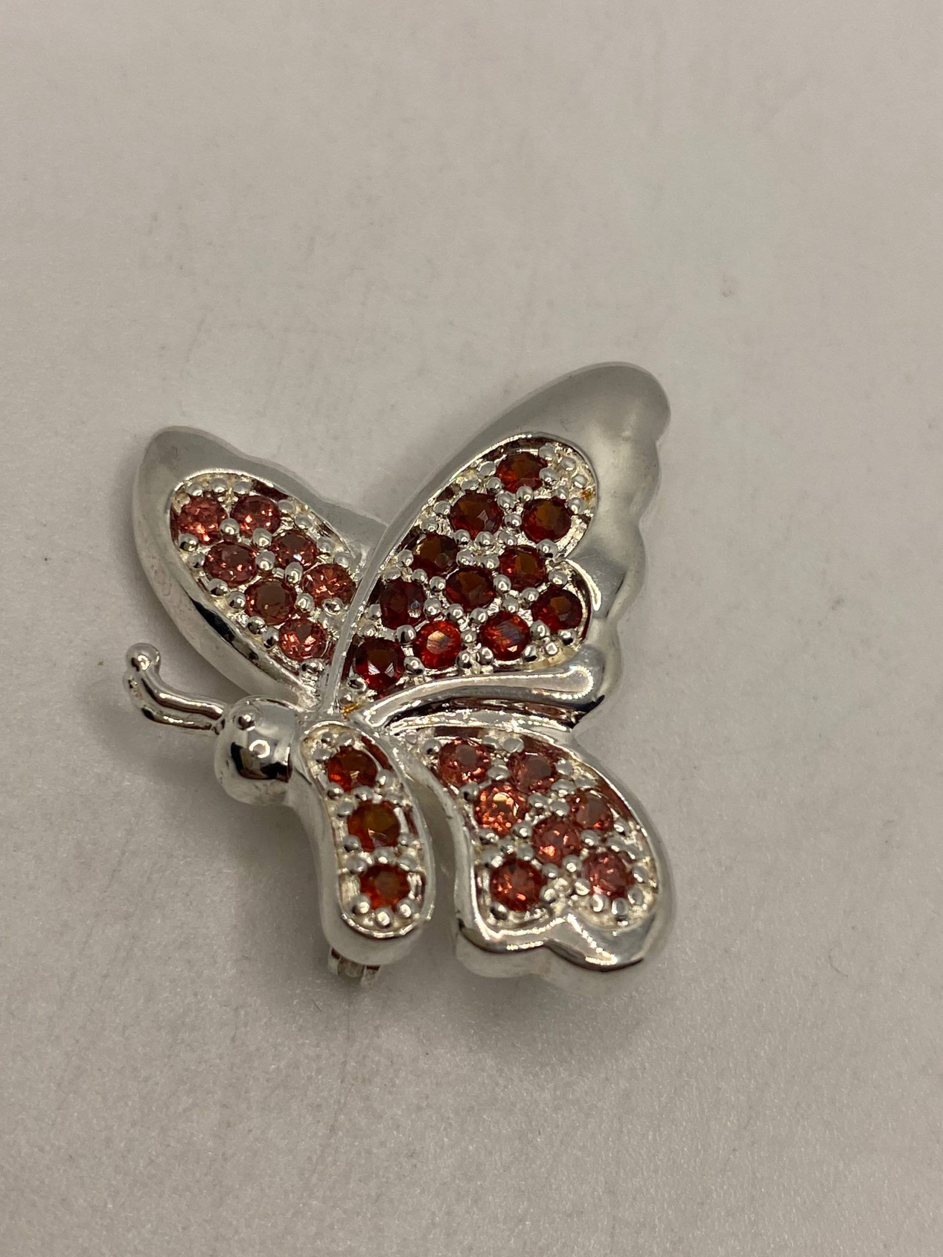 Vintage Roter Granat Pin 925 Sterling Silber Schmetterling Brosche von NemesisJewelryNYC