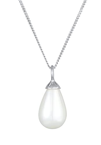 Damen Halskette aus 925 Sterling Silber mit einer echten Süßwasserperle, Kette mit Perle in Tropfenform, Silberkette mit Perlenanhänger (15 mm) für Frauen, Länge 60 cm von Nenalina