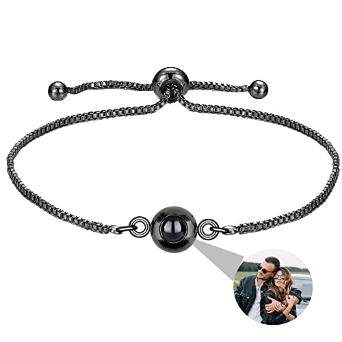 Nergaebe Personalisiertes Foto Armband Personalisiertes Foto Projektions Armband Box Kette Kreis Foto Armbänder mit Bild im Inneren für Frauen/Männer/Paare/Freunde von Nergaebe