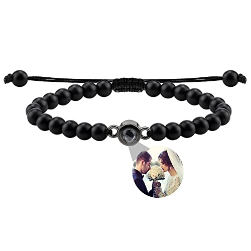 Nergaebe Personalisiertes Foto Armband mit Bild im Inneren Personalisiertes Fotoprojektions-Armband Türkis Kreis Foto-Armbänder im Inneren für Frauen/Männer/Paare/Freunde von Nergaebe