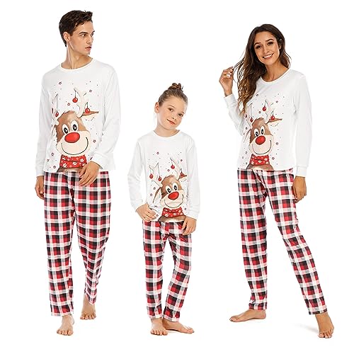 Neufigr Weihnachtspyjama Familie Set,Weihnachts Pyjama Outfit,Christmas Pyjama Set,Familie Weihnachten Schlafanzug,Matching Pyjamas Couple,Weihnachtsschlafanzüge für Damen (16- Weiß,M) von Neufigr