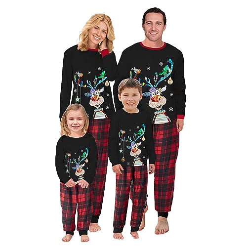 Neufigr Weihnachtspyjama Familie Set,Familien Weihnachtspyjama,Christmas Pyjama Set,Familie Weihnachten Outfit,Matching Pyjamas Couple,Weihnachts Schlafanzug für Damen (41 (B)- Schwarz,XL) von Neufigr