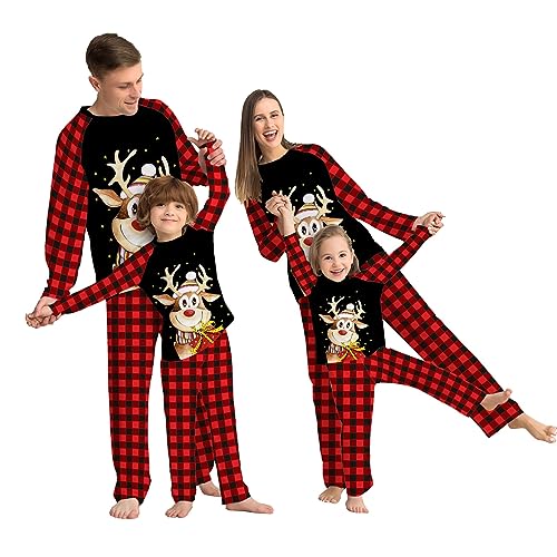 Neufigr Weihnachtspyjama Familie Set,Familien Weihnachtspyjama,Christmas Pyjama Set,Familie Weihnachten Outfit,Matching Pyjamas Couple,Weihnachts Schlafanzug für Kinder (02- Schwarz,12 Jahre) von Neufigr