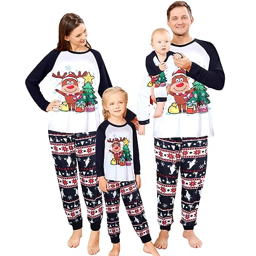Neufigr Weihnachtspyjama Familie Set,Weihnachts Pyjama Outfit,Christmas Pyjama Set,Familie Weihnachten Schlafanzug,Matching Pyjamas Couple,Weihnachtsschlafanzüge für Kinder (77- Weiß,10 Jahre) von Neufigr