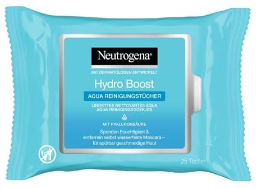 Neutrogena Hydro Boost Abschminktücher, Aqua Reinigungstücher mit Hyaluron, Make-Up Entferner, 6 x 25 Stück von Neutrogena