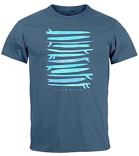 Neverless® Herren T-Shirt Surfboards South Beach California USA Sommer Surfing Motiv Fashion Streetstyle Denim-türkis S von Neverless