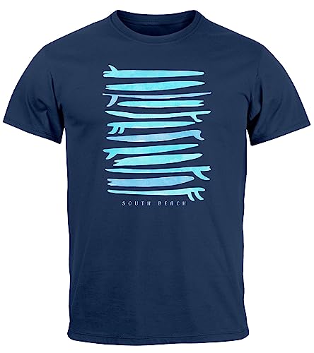 Neverless® Herren T-Shirt Surfboards South Beach California USA Sommer Surfing Motiv Fashion Streetstyle Navy-türkis 4XL von Neverless