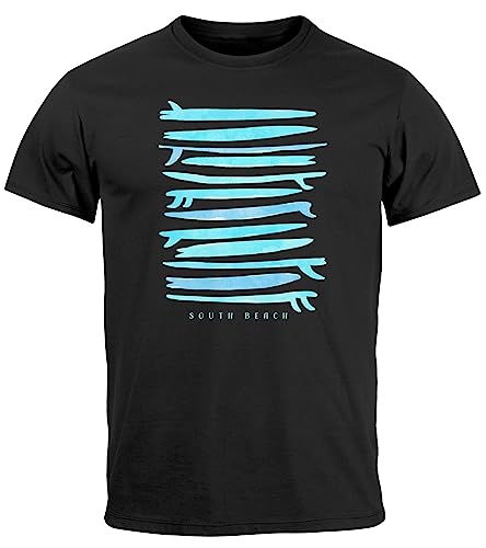 Neverless® Herren T-Shirt Surfboards South Beach California USA Sommer Surfing Motiv Fashion Streetstyle schwarz-türkis XS von Neverless