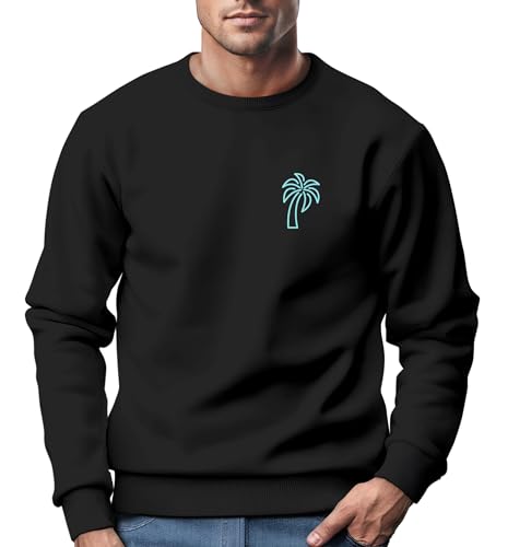 Neverless® Sweatshirt Sweatshirt Herren Aufdruck Print Palme Line Art Motiv Rundhals-Pullover Fashion Streetwear schwarz-türkis 3XL von Neverless