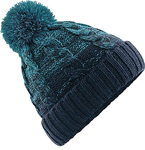 Neverless Strick-Mütze Herren Grobstrick Pudel-Mütze zweifarbig Ombré Bommel-Mütze Winter-Mütze türkis-Navy Unisize von Neverless