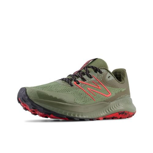 New Balance DynaSoft Nitrel V5 Trailrunning-Schuh für Herren, Dark Olivine/Dark Camo/Neo Flame, 40.5 EU von New Balance