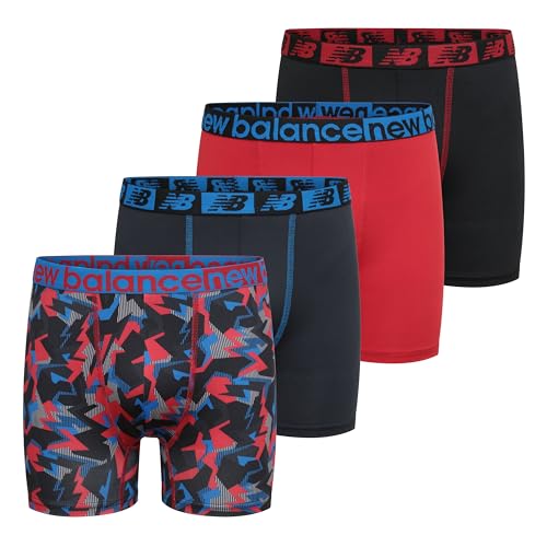 New Balance Jungen Boxershorts, 8,9 cm, 4 Stück, Team Red Thunderbolt Camo/Blue Graphite/Team Red/Black, 140 von New Balance