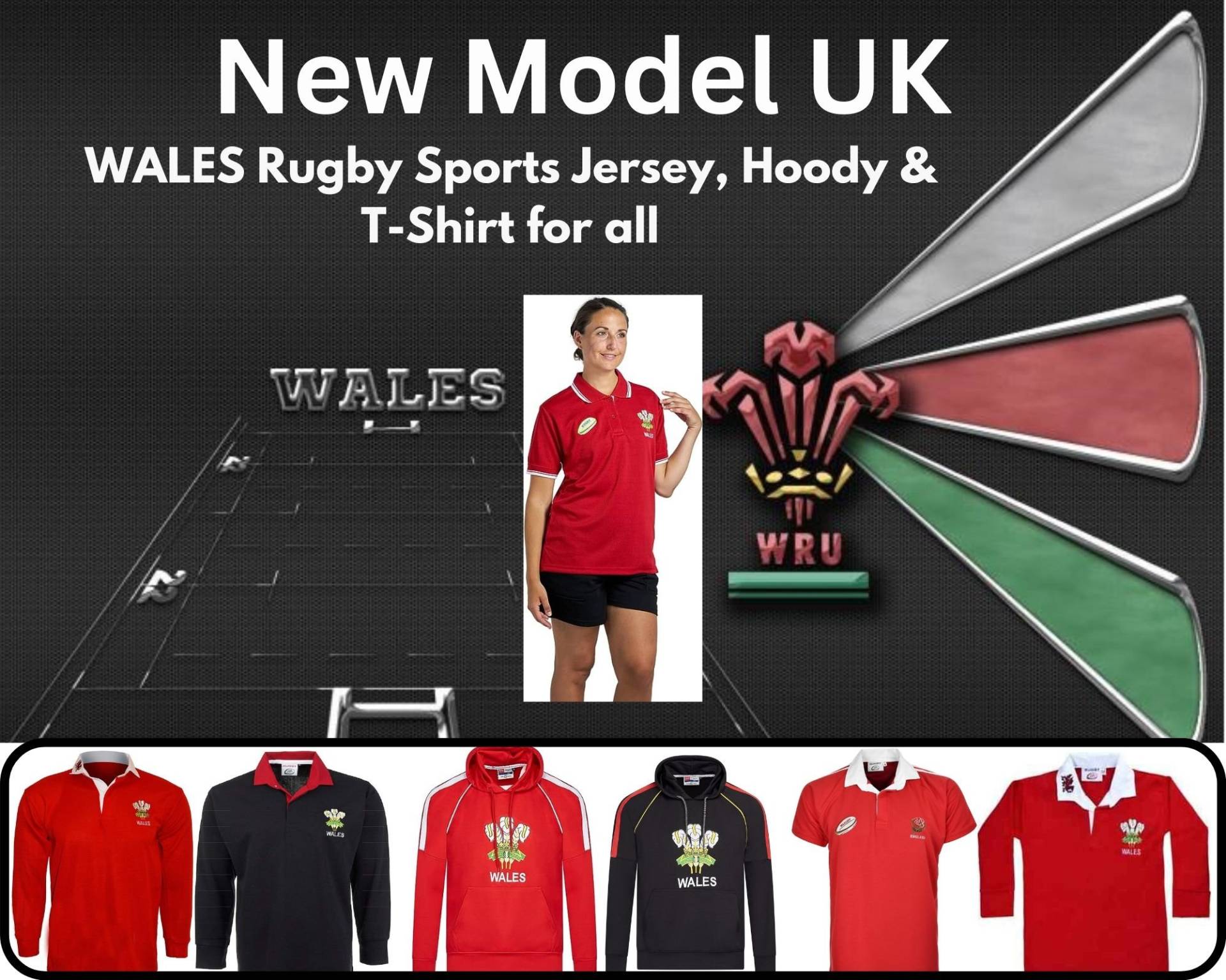 Männer Sport Jersey Wales Rugby Langarm-Shirt | Eingesticktes Logo Kragen-Neck-stil Knopf Unten Größe S Bis 5xl Mehrfarbig von NewModelUK