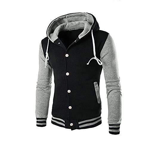 Newanna Herren Jacken Übergangsjacke College Jacke Baseballjacke Sportjacke Sweatjacke Outdoor Streetwear Langarm Leichte Freizeitjacke Männer Windjacke Gepolsterte Herrenjacke Mit Knöpfen und Kapuze von Newanna