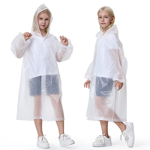 Newbyinn Regenponcho 2er Pack EVA Regencape Regenmäntel für Erwachsene und Kinder, Regenmäntel mit Kapuze für Mädchen, Jungen durchsichtig von Newbyinn