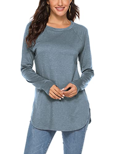 Newchoice Damen Casual Fledermaus Langarm T-Shirt Rundhals Basic Lose Tunika Tops, Blaugrau, Medium Newchoice Damen Casual Fledermaus Langarm T-Shirt Rundhals Basic Lose Tunika Tops, Blaugrau, Medium von Newchoice