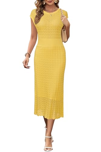 Newshows Sommerkleider Damen Hohlstrick Freizeit Arbeit Kleid Business Elegantes Midikleid Gelb,L Newshows Sommerkleider Damen Hohlstrick Freizeit Arbeit Kleid Business Elegantes Midikleid Gelb,L von Newshows