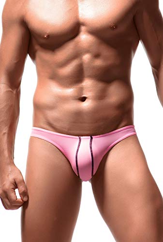 Newsywell Herren Baumwoll-Tanga Superweiche Bikinis Niedrige Leibhöhe Atmungsaktiv Slips 1-Packung Wulst Unterwäsche Pink Groß von Newsywell