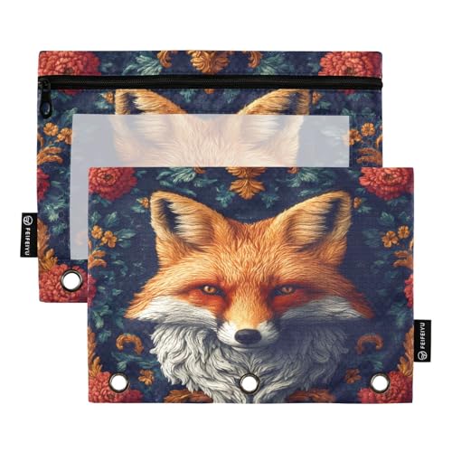 Nexawaveo Federmäppchen mit Fuchsgesicht und Blumenmuster, für 3-Ringbinder, glatter Reißverschluss mit transparentem PVC-Fenster, Federmäppchen für Schulbedarf, 2 Stück Nexawaveo Federmäppchen mit Fuchsgesicht und Blumenmuster, für 3-Ringbinder, glatter Reißverschluss mit transparentem PVC-Fenster, Federmäppchen für Schulbedarf, 2 Stück von Nexawaveo