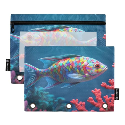 Nexawaveo Federmäppchen mit bunten Fischen, rote Korallen, 2 Stück, für 3-Ringordner, glatter Reißverschluss mit transparentem PVC-Fenster, Federmäppchen für Schulbedarf Nexawaveo Federmäppchen mit bunten Fischen, rote Korallen, 2 Stück, für 3-Ringordner, glatter Reißverschluss mit transparentem PVC-Fenster, Federmäppchen für Schulbedarf von Nexawaveo