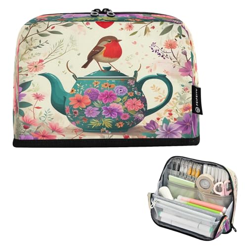 Nexawaveo Federmäppchen mit großem Fassungsvermögen, 21,1 x 15 cm, Teekanne mit Vogel-Federtasche, für Schule, Büro, Reisen Nexawaveo Federmäppchen mit großem Fassungsvermögen, 21,1 x 15 cm, Teekanne mit Vogel-Federtasche, für Schule, Büro, Reisen von Nexawaveo